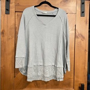 Large waffle texture long sleeve top